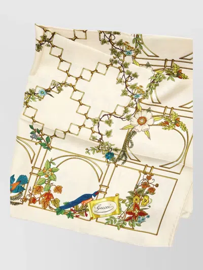 Gucci Silk Twill Scarf Floral Animal Print In Neutral