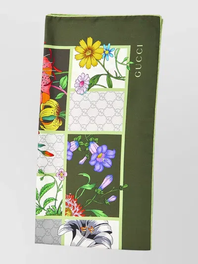 Gucci Silk Twill Scarf Floral Print In Green