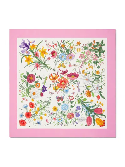 Gucci Silk Twill Scarf With Allover Flora Print 90cm X 90cm In Multi