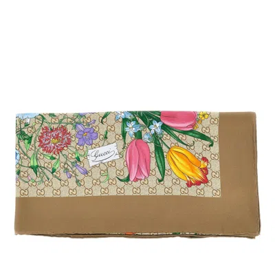 Gucci Silk Twill Scarf With Flora Print In Sand