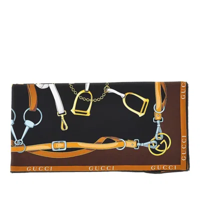 Gucci Silk Twill Scarf With Horsebit Print In Brown