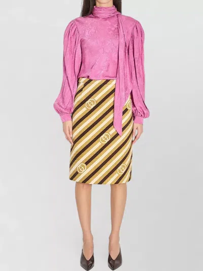 Gucci Silk Twill Shirt Neck Bow Rose Pattern In Multi