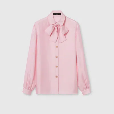 Gucci Silk Twill Shirt With Bow In Pink