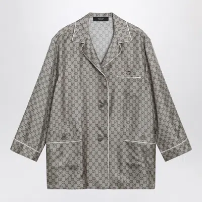 Gucci Silk Twill Shirt With Gg Print In Gray