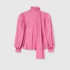 Gucci Silk Twill Shirt Neck Bow Rose Pattern In Pink