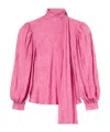 Gucci Silk Twill Shirt Neck Bow Rose Pattern In Pink