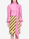 Gucci Silk Twill Shirt Neck Bow Rose Pattern In Pink