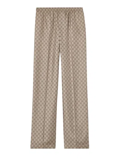 Gucci Printed Silk Twill Pants In Neutral