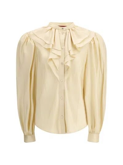 Gucci Silk Twill With Ruffled Collar Shirt In Neutral