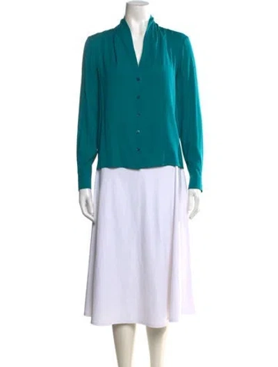 Pre-owned Gucci Silk V-neck Blouse In Blue