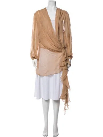 Pre-owned Gucci Silk V-neck Blouse In Neutrals
