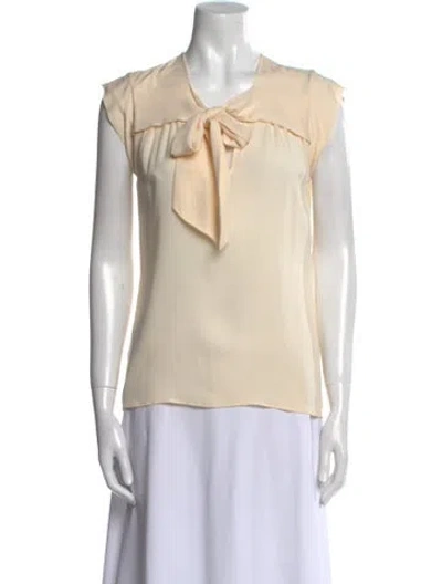 Pre-owned Gucci Silk V-neck Blouse W/ Tags In Neutral