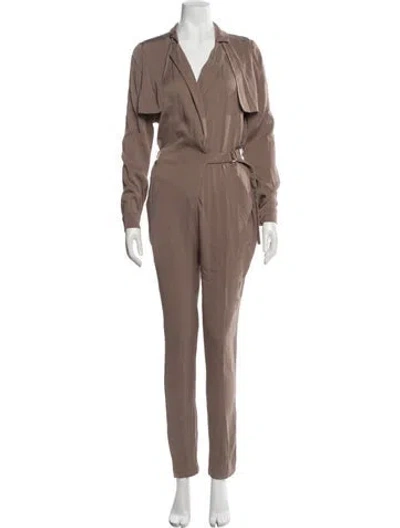 Pre-owned Gucci Silk V-neck Jumpsuit In Brown