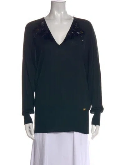 Pre-owned Gucci Silk V-neck Sweater In Green