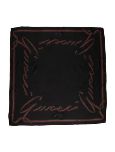 Pre-owned Gucci Silk Web Accent Scarf In Black