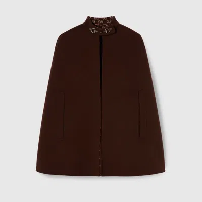 Gucci Silk Wool Cape With Horsebit In Blue