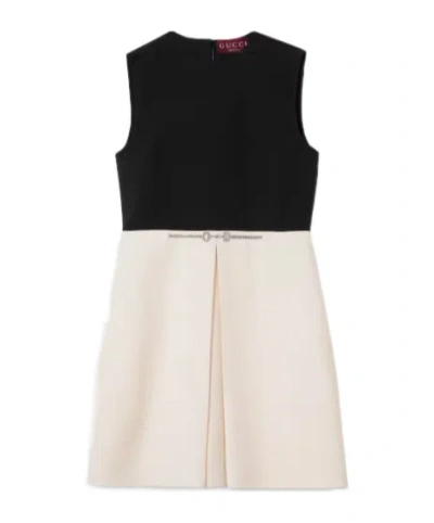 Gucci Silk Wool Dress With Crystal Horsebit In Black