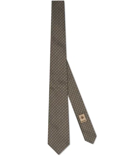 Gucci Silk Wool Jacquard Tie In Tan