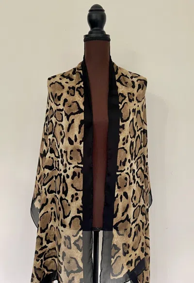 Pre-owned Gucci Silk Wrap Logo Animal Leo Black Beige Stole Chiffon Scarf