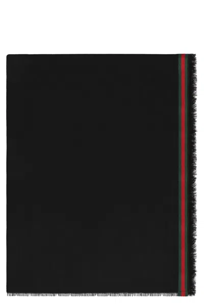 Gucci Silk-cotton Fringed Scarf In Black