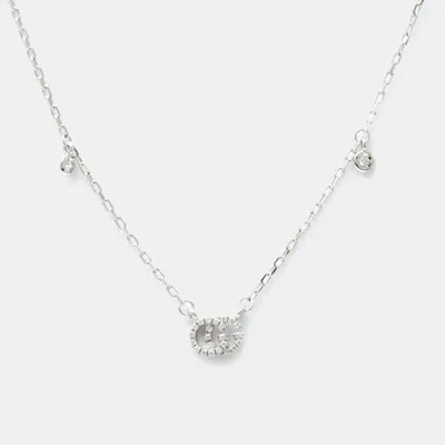 Pre-owned Gucci Silver 18k White Gold Diamond Gg Running Diamond Necklace