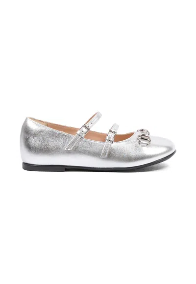 GUCCI SILVER BALLERINA FLATS FOR GIRL WITH ICONIC HORSEBIT