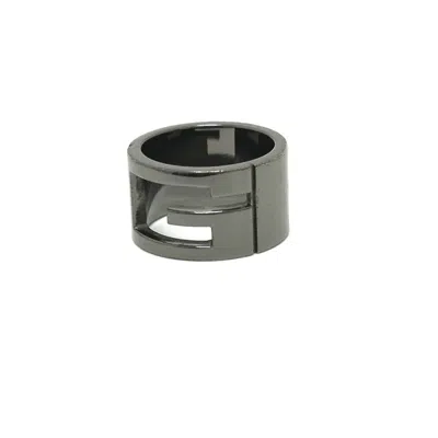 Pre-owned Gucci Silver Black Metal Band Ring () In Silver, Black