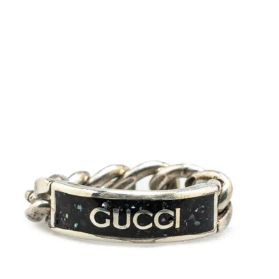 Pre-owned Gucci Silver Black Silver 925 Band Ring () In Multi