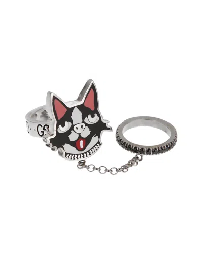 GUCCI GUCCI SILVER BOSCO BLACK SPINEL DOUBLE ENAMEL RING