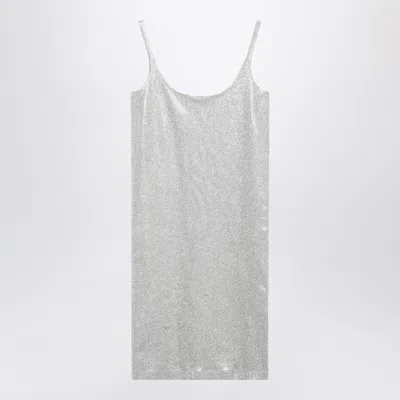 Gucci Silver Crystal Mini Dress In Stretch Nylon Jersey In Gray