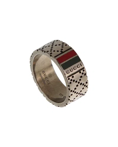 GUCCI GUCCI SILVER DIAMANTISSIMA ENAMEL RING