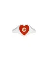 Gucci Interlocking G Red Enamel Heart Ring In Metallic