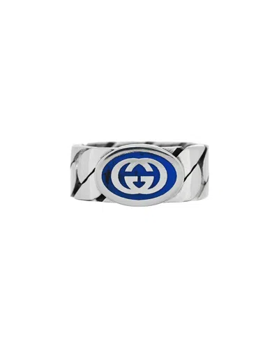 Gucci Silver Enamel Interlocking G Chain Ring 56 7.5 (authentic Pre-loved)