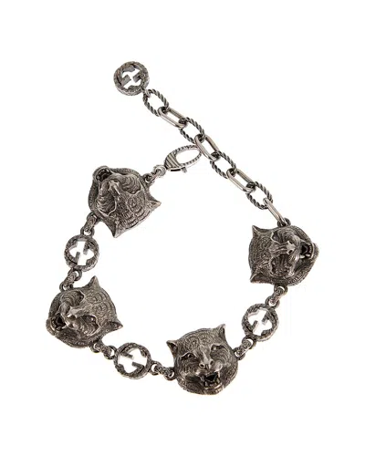 GUCCI GUCCI SILVER FELINE INTERLOCKING G BRACELET
