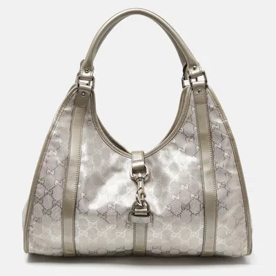 Pre-owned Gucci Silver Gg Imprime Canvas And Leather Medium Joy Shoulder Bag