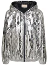 Gucci Shiny Finish Hooded Jacket With Elasticated Cuffs In Silver