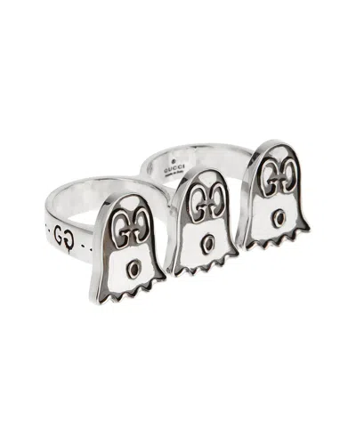 GUCCI GUCCI SILVER GHOST 2 FINGER BAND LARGE RING
