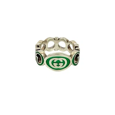 Pre-owned Gucci Silver Green Silver 925 Band Ring ()