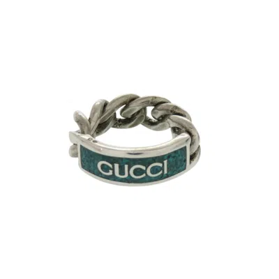 Pre-owned Gucci Silver Green Silver 925 Band Ring () In Silver, Green