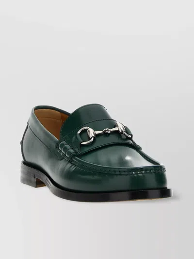 Gucci Silver Hardware Round Toe Loafers In Green
