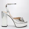 Gucci Horsebit Metallic Leather Platform Sandals In Silver