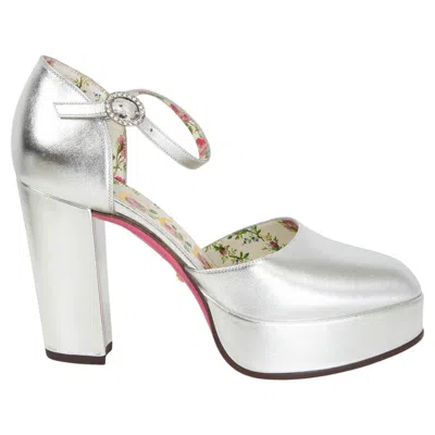 Pre-owned Gucci Silver Leather 2018 Agon Ankle Strap Platform Pumps Shoes 36