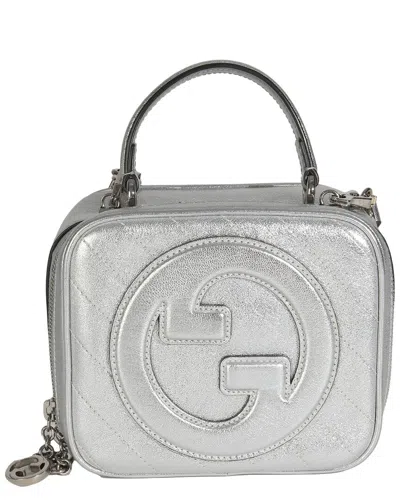 Gucci Silver Leather Diagonal Stitched Blondie Top Handle (authentic Pre-loved)