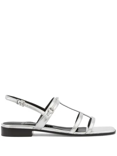 Gucci Horsebit Caged Metallic Leather Sandals In Gray
