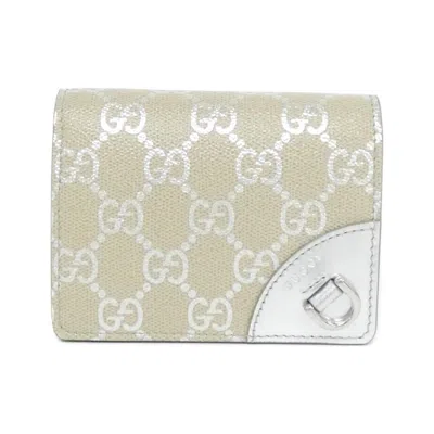 Pre-owned Gucci Silver Light Beige Coated Canvas Leather Coin Purse/coin Case ()