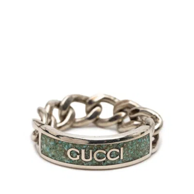 Pre-owned Gucci Silver Light Blue Enamel Silver 925 Band Ring ()