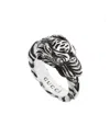 Gucci Silver Lion Head Ring In Metallic