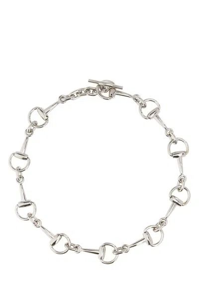 Gucci Silver Metal Horsebit Necklace In Transparent
