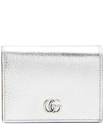 Gucci Silver Metallic Leather Gg Marmont Card Case (authentic Pre-loved)