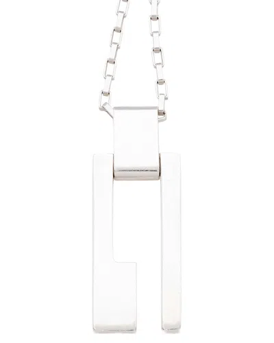 Pre-owned Gucci Silver Open Logo Plate Chain Link Necklace (authentic Pre-loved)
